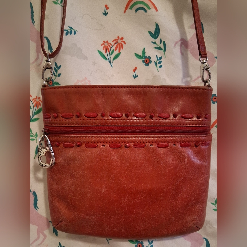 EUC Vintage 90s Brighton Red Distressed Leather Boho Western Casual Purse Bag